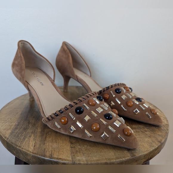 Antonio Melani Vivica Russet/Brown Beaded/Studded Suede Heels (SIZE 8) - Picture 2 of 11